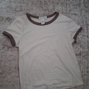 Full Tilt Essentials White Tee with Brown Trim